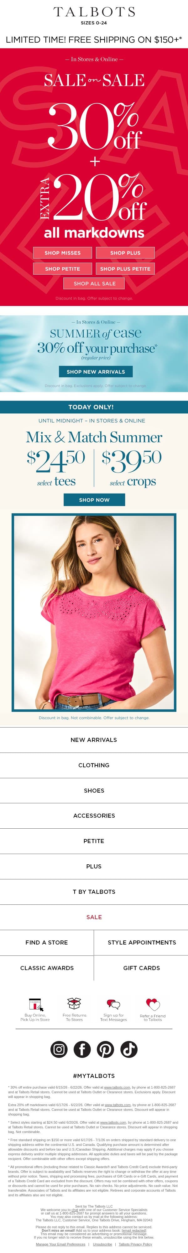 1,000+ markdowns EXTRA 30% + 20% off email from Talbots screenshot