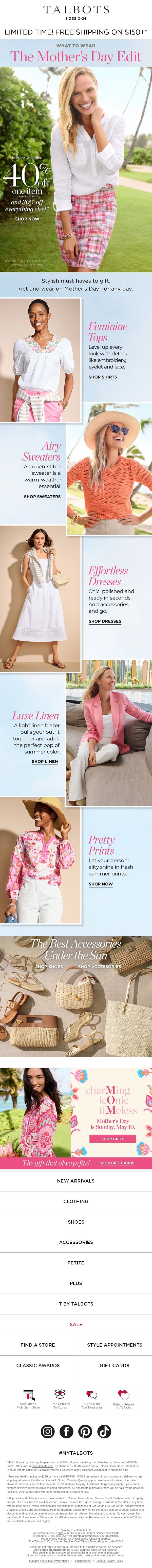 What to Wear: The Mother’s Day Edit email from Talbots screenshot