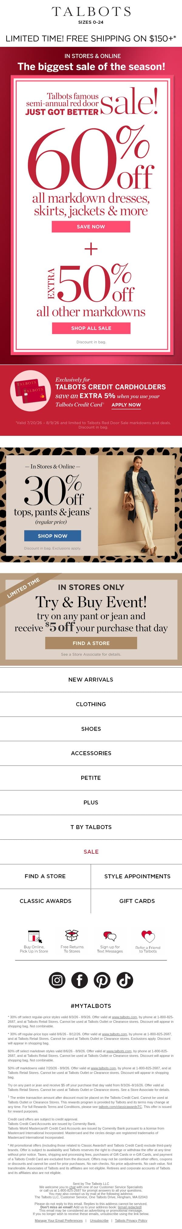 60% off markdown Dresses, Skirts, Jackets & MORE! email from Talbots screenshot