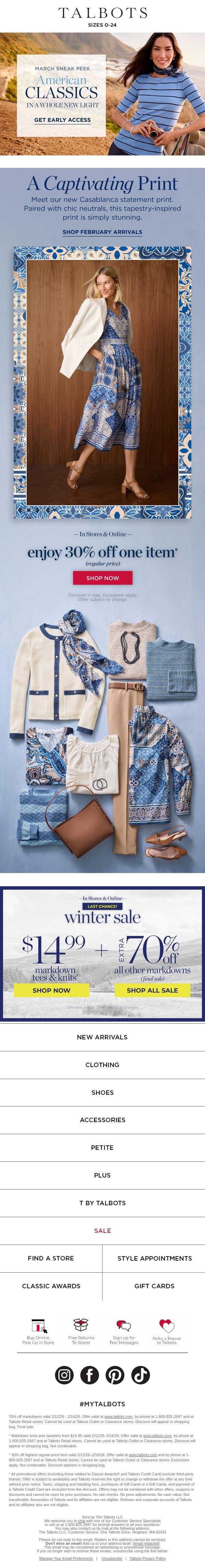 You’ll 🩷 this NEW STATEMENT PRINT! email from Talbots screenshot