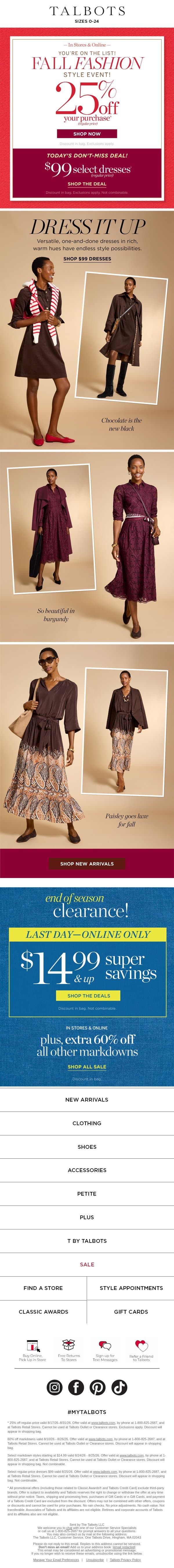 🔥HOTTEST sale in town—EXTRA 60% CLEARANCE! email from Talbots screenshot