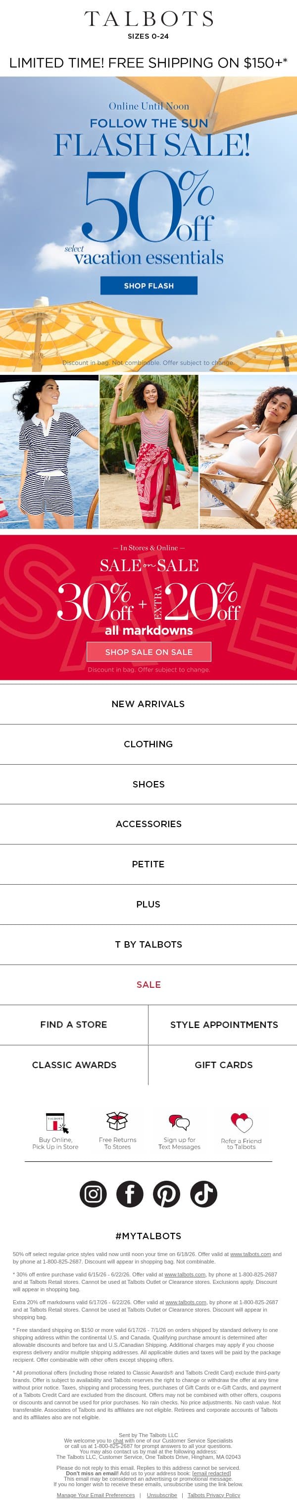 🏖️ Flash Sale 🏖️ 50% off Vacation Essentials email from Talbots screenshot