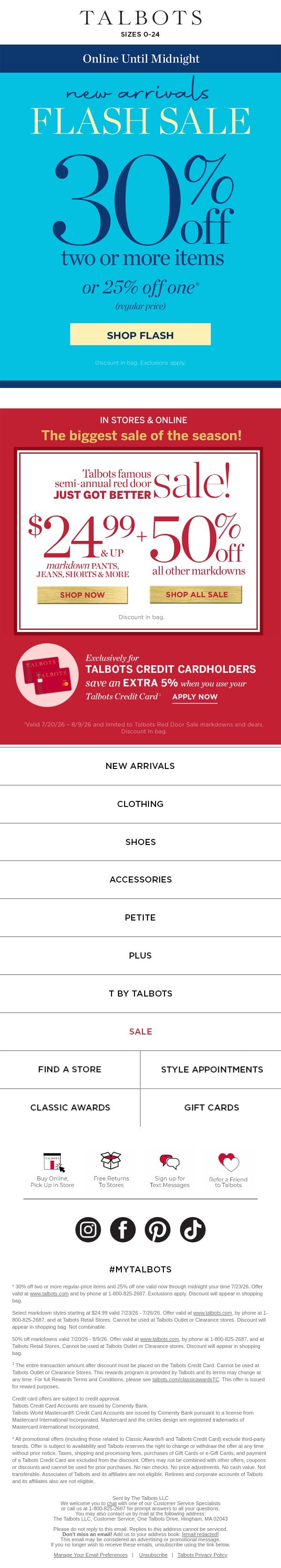 30% off 2+ items ⚡ ends MIDNIGHT ⚡ email from Talbots screenshot