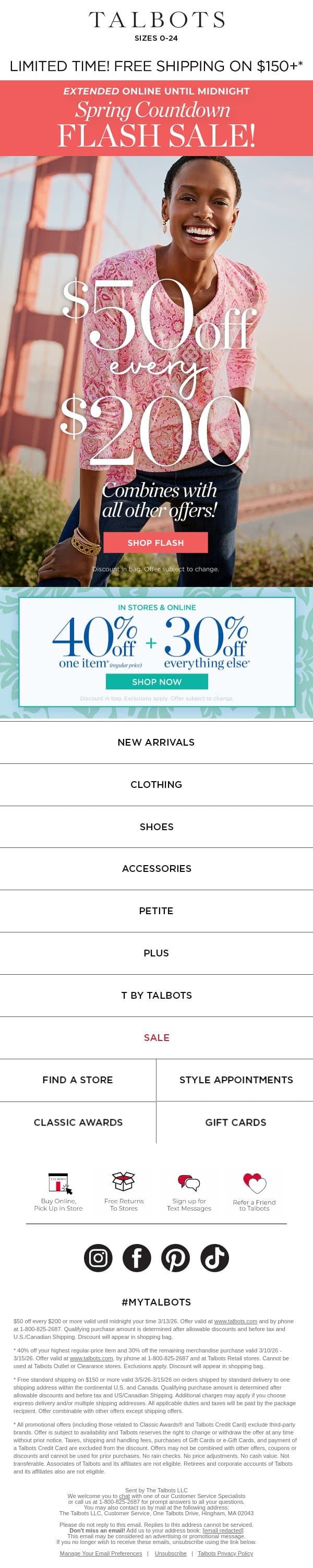 ⚡$50 off + 40% off 1 EXTENDED to MIDNIGHT ⚡ email from Talbots screenshot