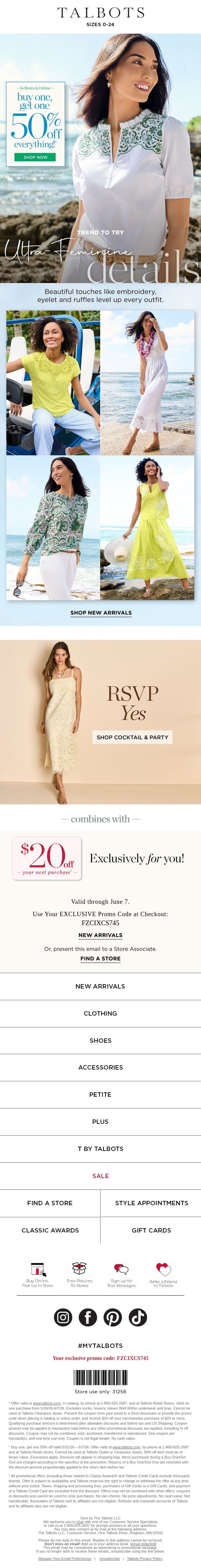 🌴 Buy 1, Get 1 50% Off STARTS NOW email from Talbots screenshot