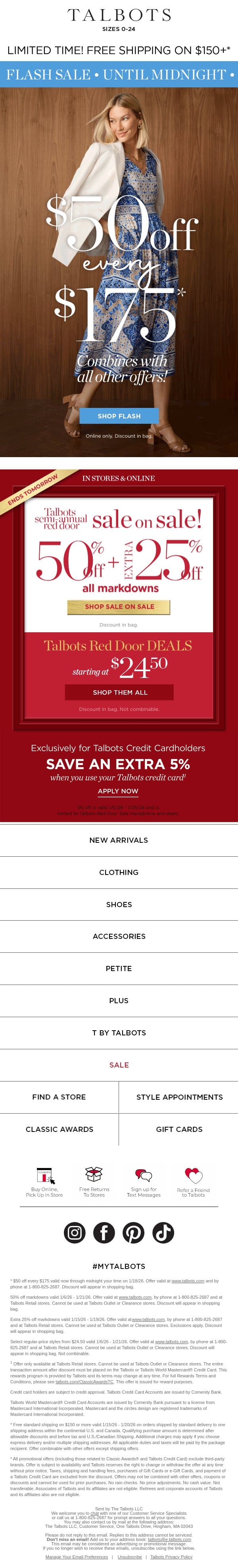 ⚡Flash Sale ⚡$50 off + SALE ON SALE email from Talbots screenshot