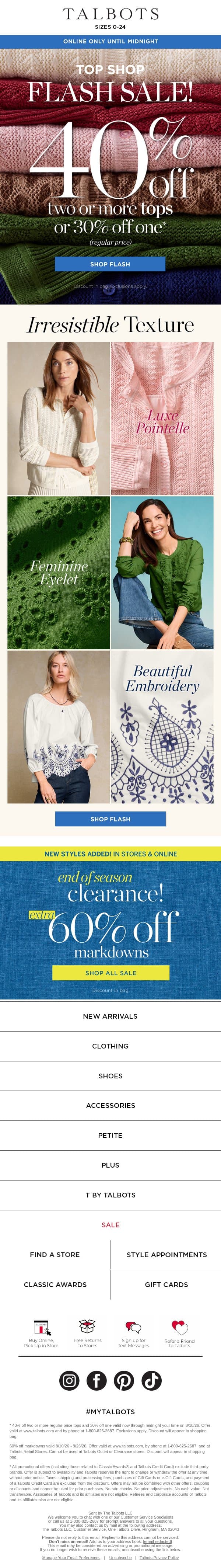 ⚡FLASH SALE⚡40% off 2+ tops or 30% off 1 is ON! 👚 email from Talbots screenshot