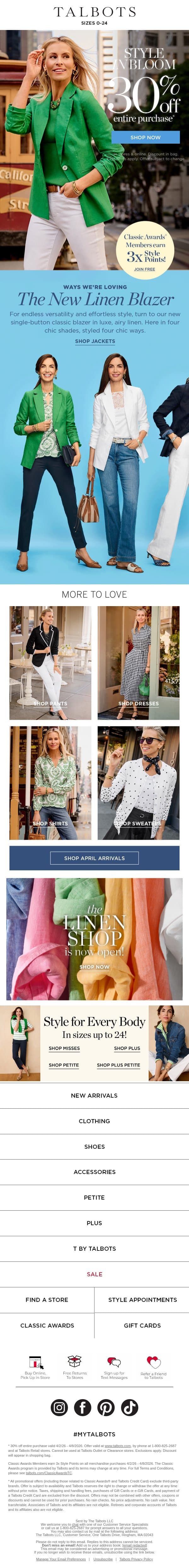 Introducing our Linen Blazer in Limited-Edition Spring Colors. email from Talbots screenshot
