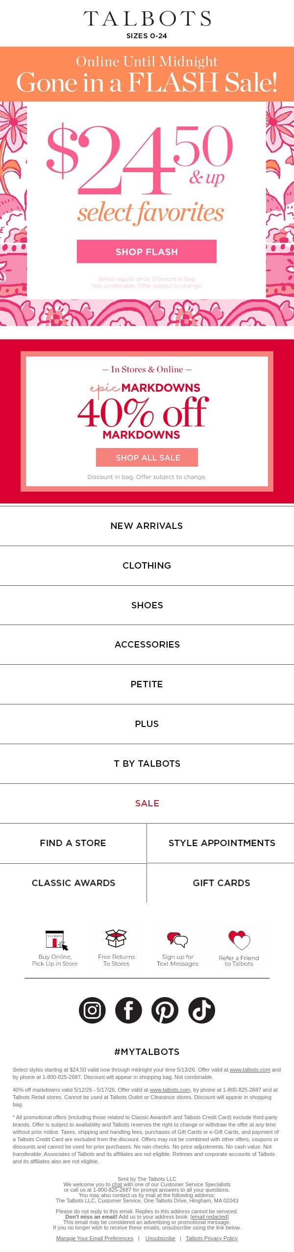 ⚡FLASH SALE ⚡ $24.50 & up wear-now essentials email from Talbots screenshot