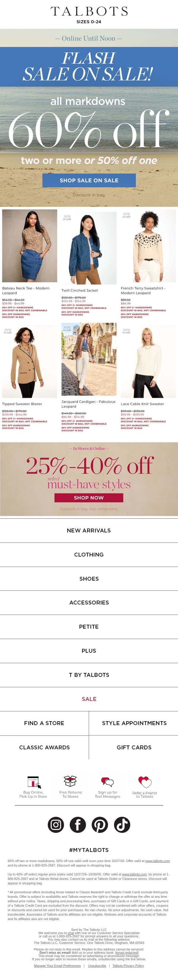 💲 60% off 2+ markdowns FLASH SALE 💲 email from Talbots screenshot