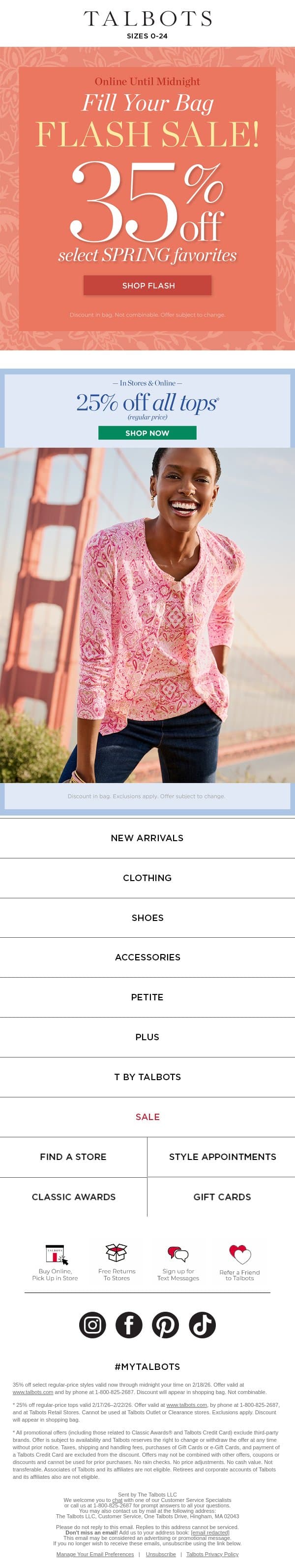 35% off select favorites ⚡ ENDS MIDNIGHT ⚡ email from Talbots screenshot