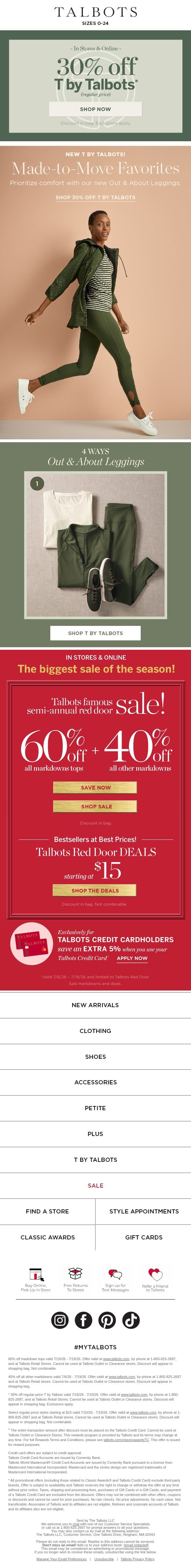 Sporty, Stylish, Comfortable—30% off T by Talbots* email from Talbots screenshot