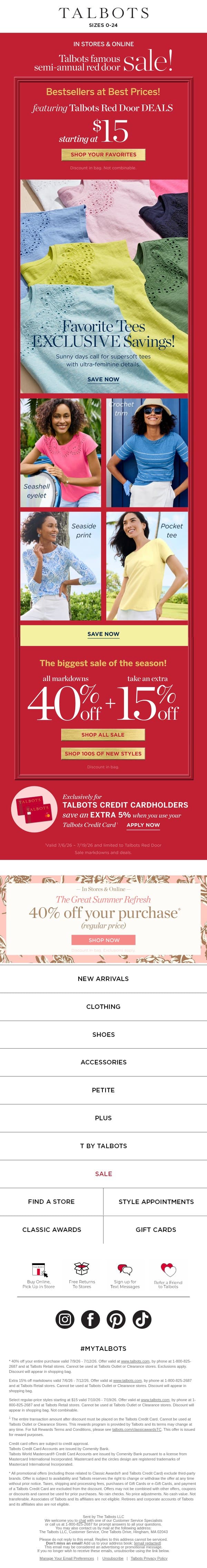 Deals from just $15—click quick! email from Talbots screenshot