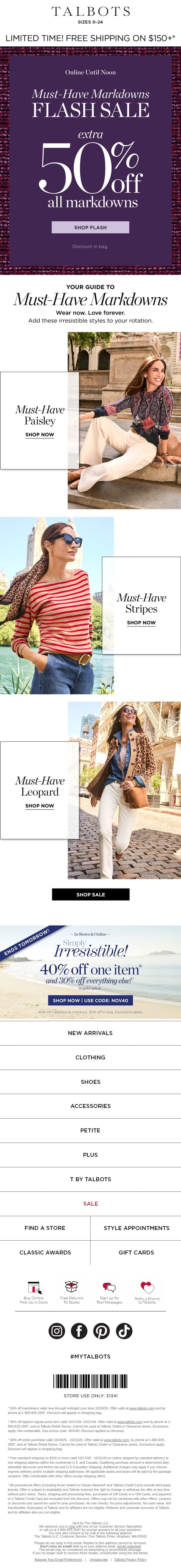 ⚡FLASH SALE⚡Extra 50% off all markdowns email from Talbots screenshot