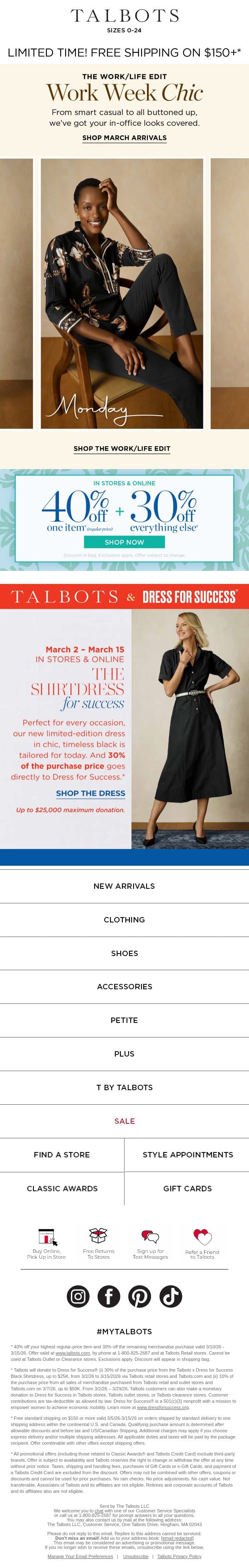 Chic All Week + NEW & NOW Spring Fashion EVENT email from Talbots screenshot