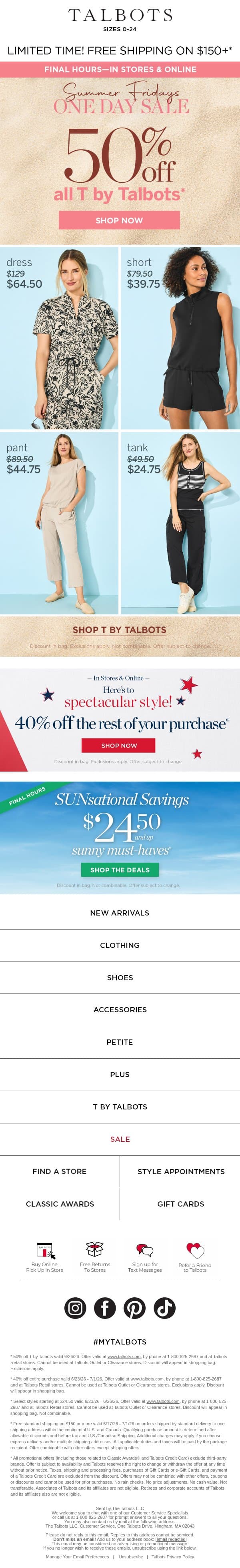 ⏳ 50% off T by Talbots is ENDING!* email from Talbots screenshot