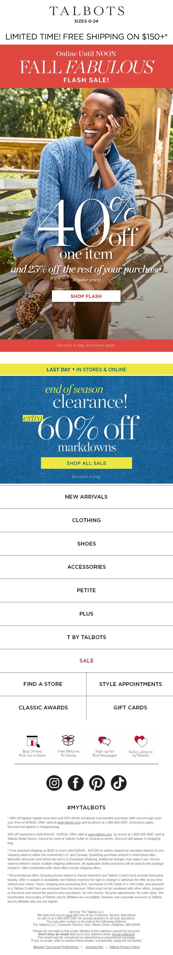 🍂 FLASH SALE 🍂 40% off a favorite! email from Talbots screenshot