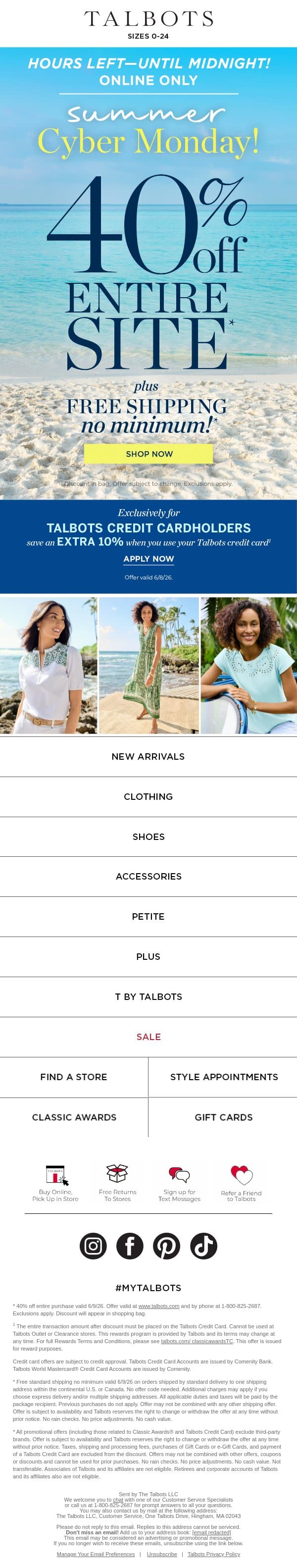 40% off everything? YES! Free shipping? YES!* email from Talbots screenshot