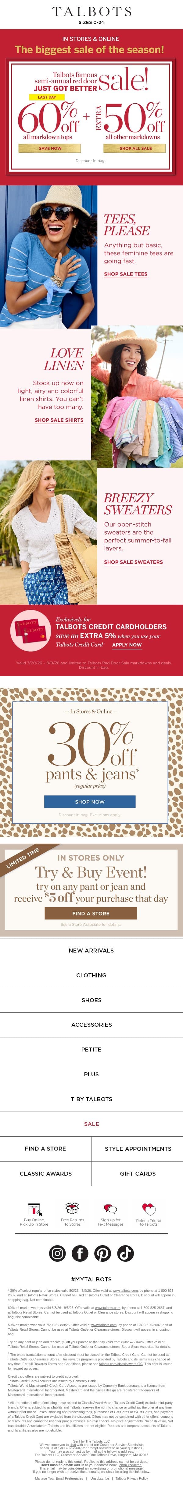 Hurry! 50-60% Off Markdowns email from Talbots screenshot