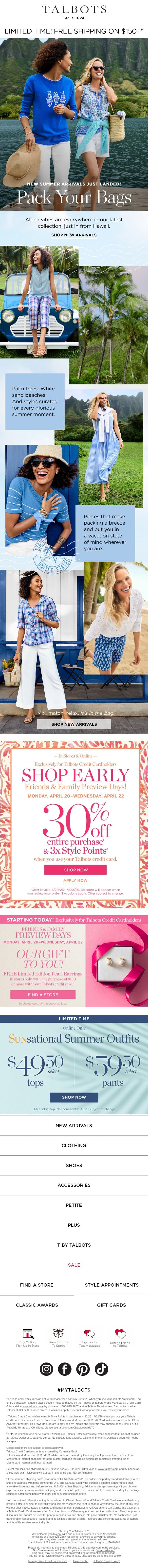 ☀️ NEW Summer Arrivals + 30% off EXCLUSIVE email from Talbots screenshot