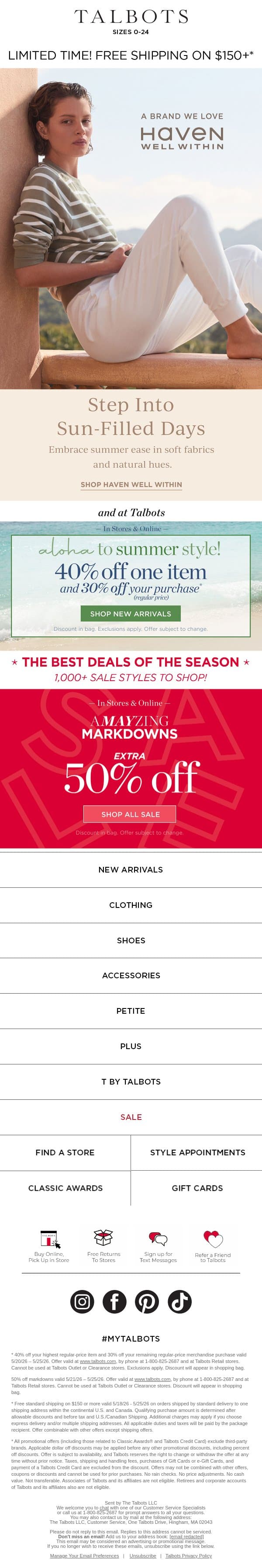 Step into sun-filled days. email from Talbots screenshot