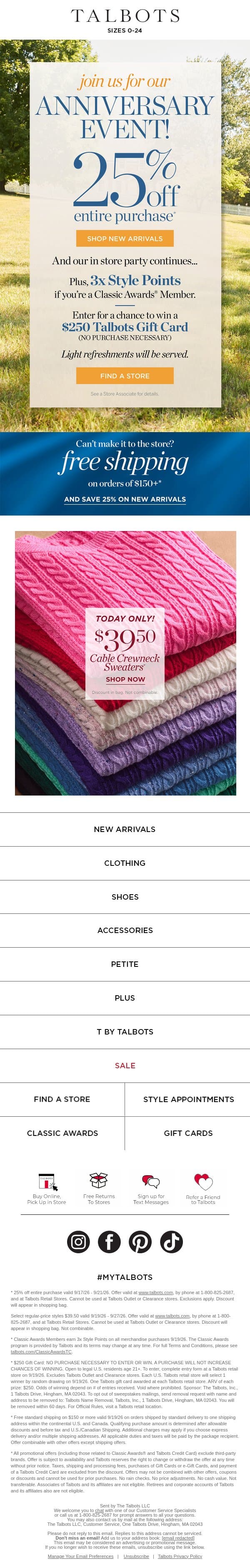 Join the party! 25% off + 3x Style Points email from Talbots screenshot