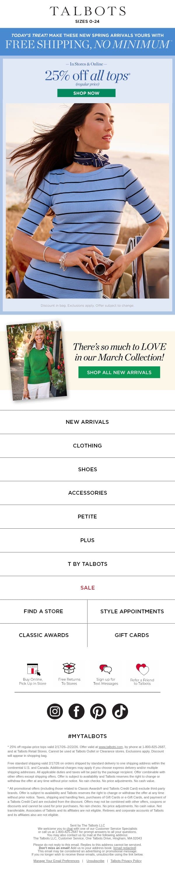 LAST CALL for FREE SHIPPING!* email from Talbots screenshot