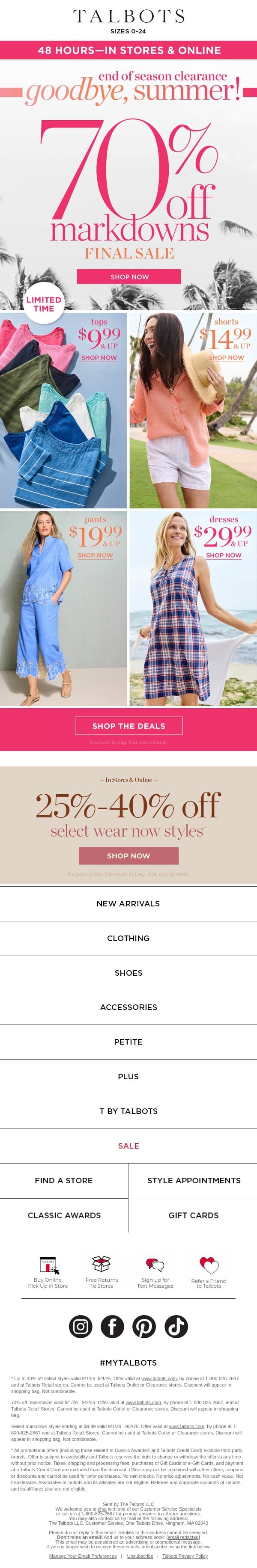 Soft. Colorful. Prints. The Styles You Need Now email from Talbots screenshot