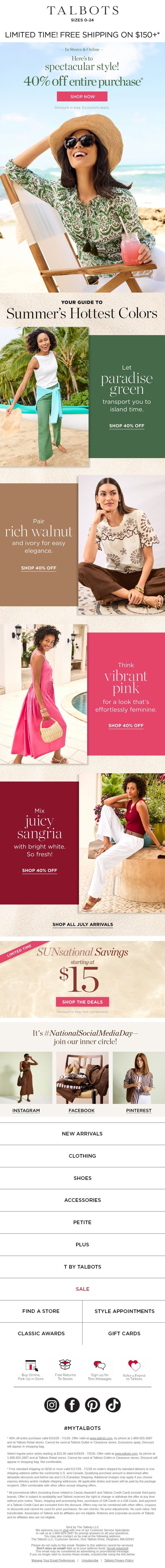 Discover Summer’s Limited-Edition COLORS email from Talbots screenshot