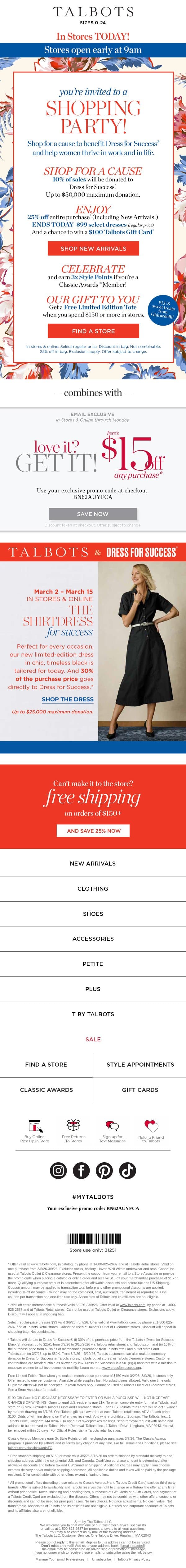 🎉 It’s PARTY DAY—see what’s IN STORE! email from Talbots screenshot