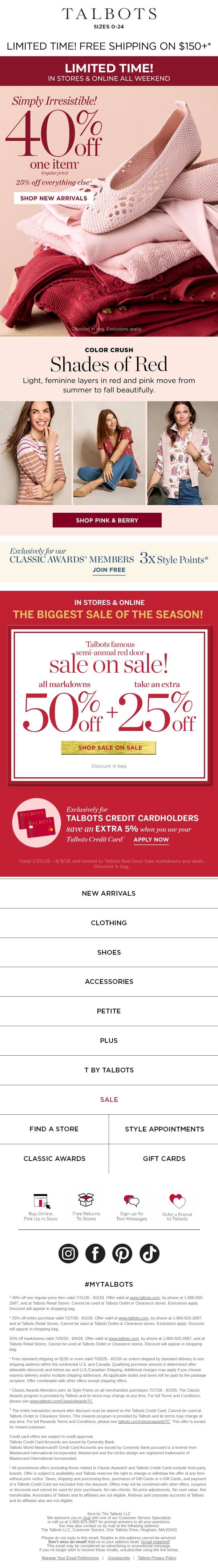 🎉 Limited Time: 40% Off 1 Item email from Talbots screenshot