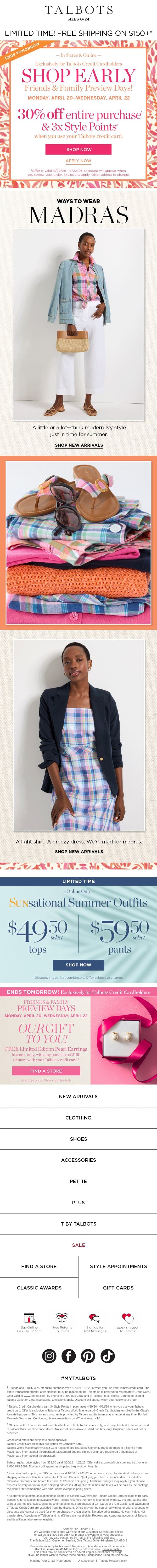 Mad for MADRAS + 30% off SPECIAL OFFER email from Talbots screenshot