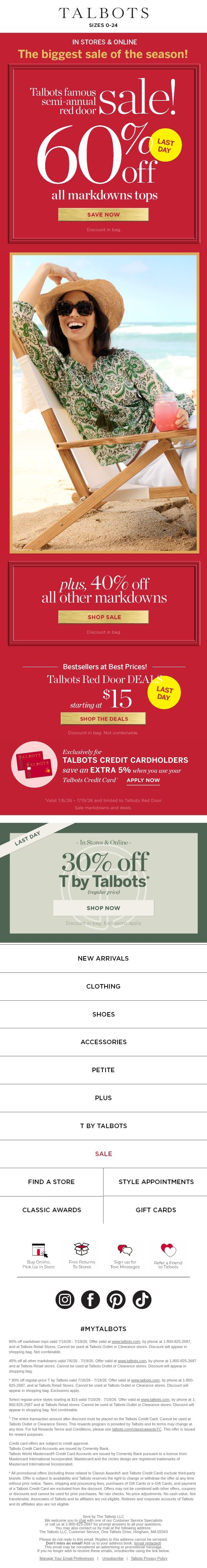 LAST CALL—60% off sale TOPS is ending! email from Talbots screenshot