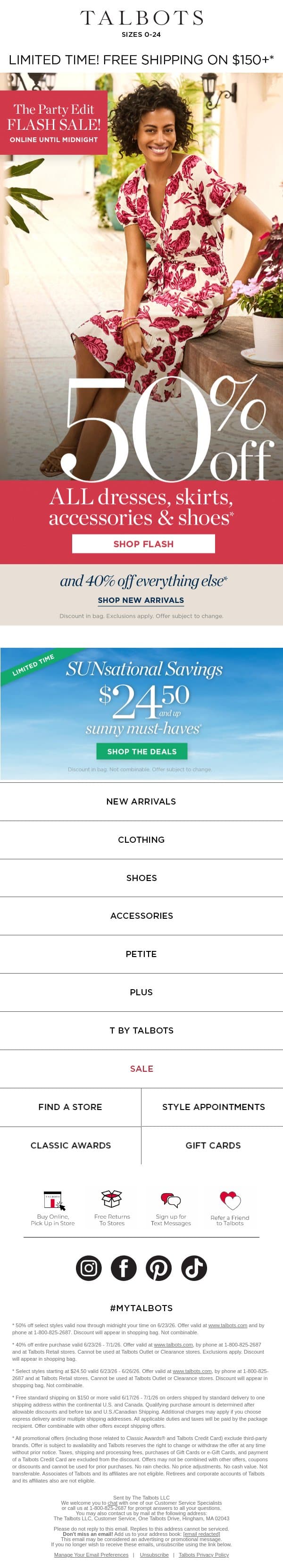⚡ FLASH SALE ⚡50% off all Dresses, Skirts, Shoes & Accessories* email from Talbots screenshot