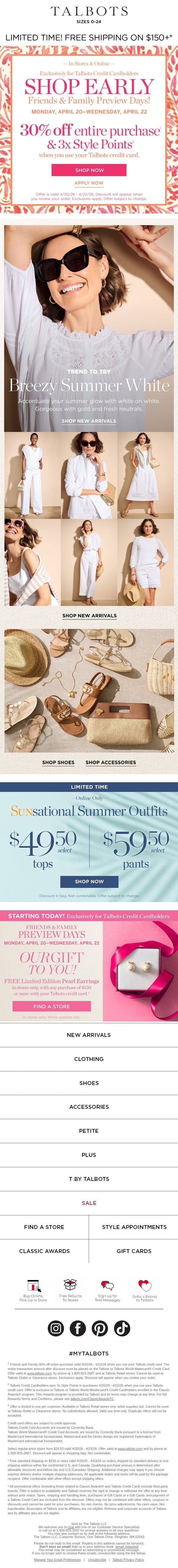 Just for Talbots Cardholders! 30% off + 3x Style Points email from Talbots screenshot
