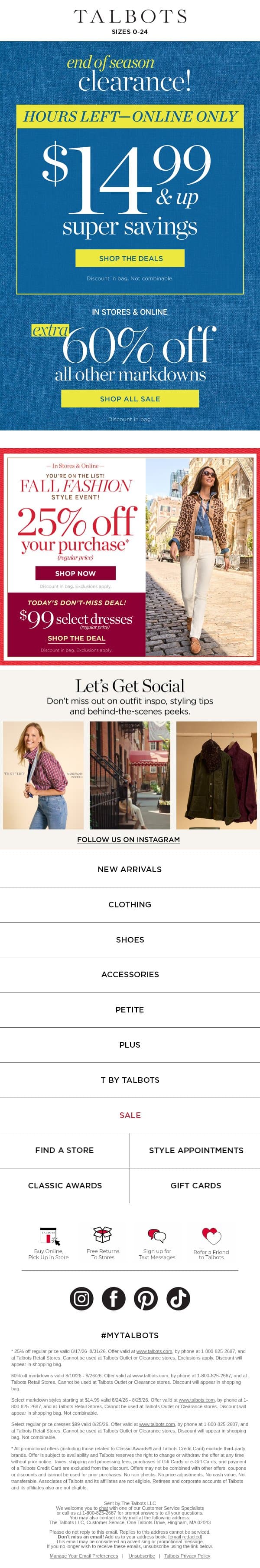 25% off the color combination you’ll love for fall* email from Talbots screenshot