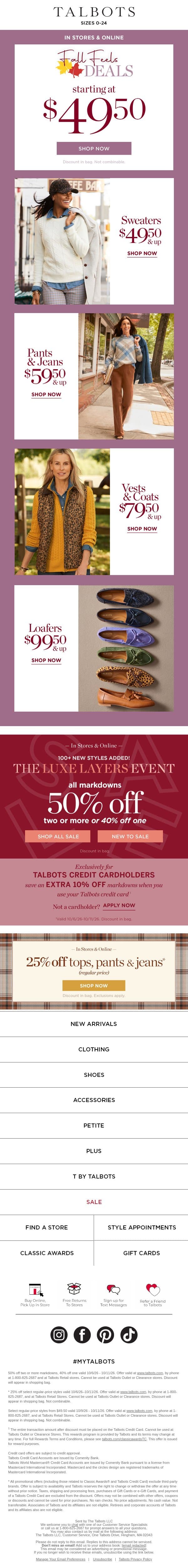 🍁 FALL FEELS like the perfect sweater at $49.50 email from Talbots screenshot