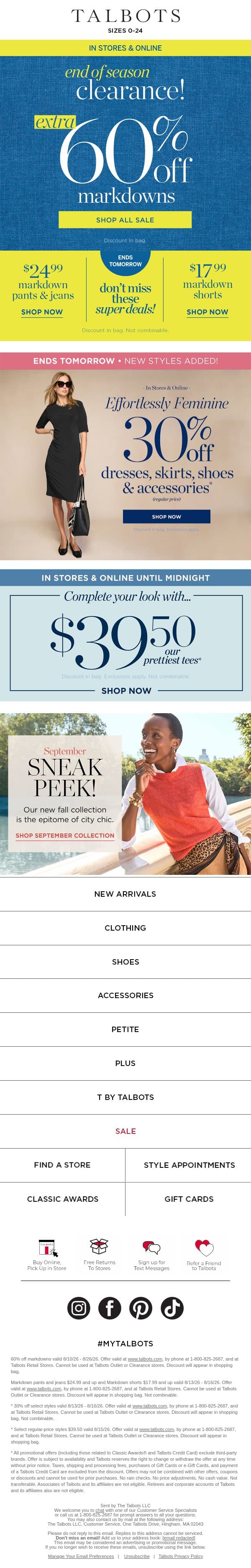 $17.99 + $24.99 Super Deals END TOMORROW! email from Talbots screenshot