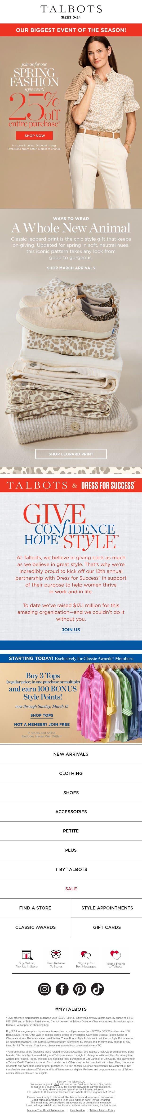 Ooh La La LEOPARD + 25% off entire purchase* email from Talbots screenshot