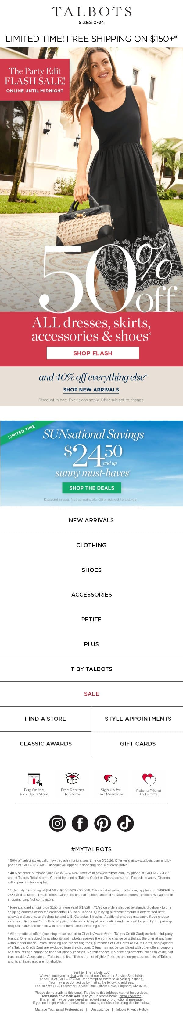 50% off Summer Party Essentials⚡ ENDS MIDNIGHT ⚡ email from Talbots screenshot