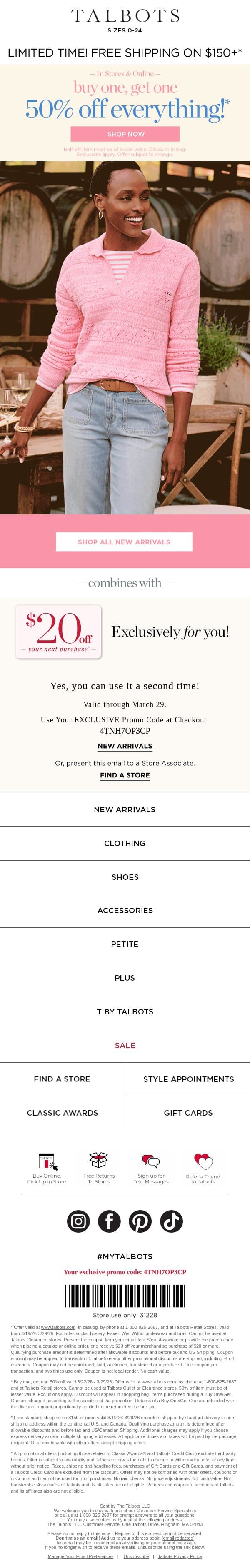 Click quick to see what’s BOGO 50% off. email from Talbots screenshot
