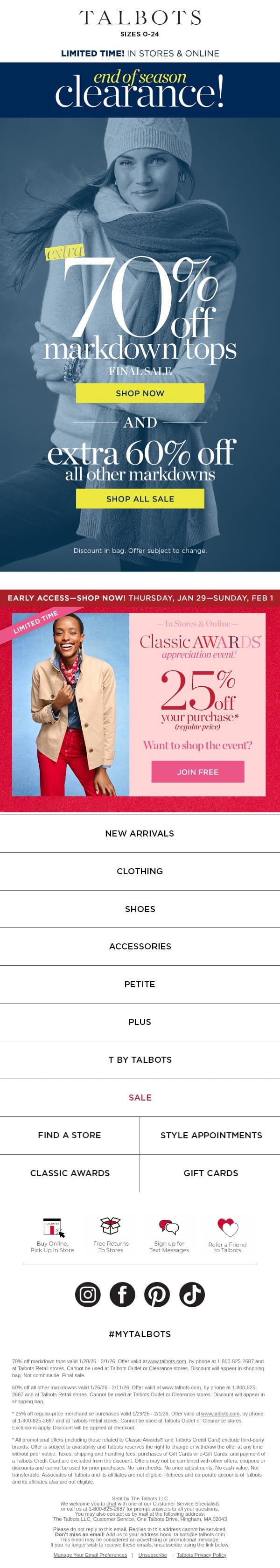 👀 See what’s an EXTRA 70% OFF! email from Talbots screenshot