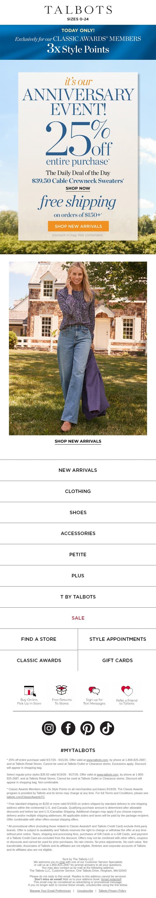 🍂 Enjoy 25% off during our Anniversary Event!* email from Talbots screenshot