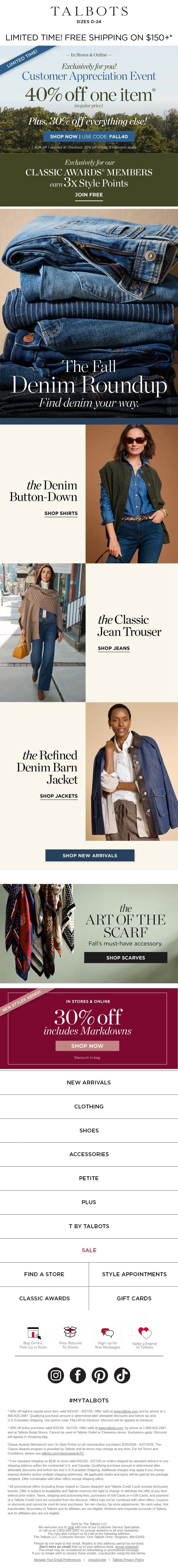 What’s 40% off? Your HIGHEST-PRICED ITEM! email from Talbots screenshot