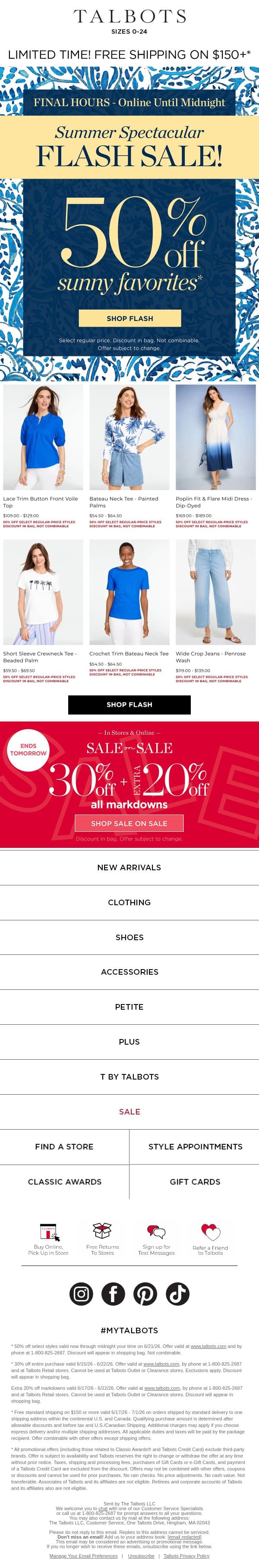 50% off sunny favorites ⚡ ENDS MIDNIGHT ⚡ email from Talbots screenshot