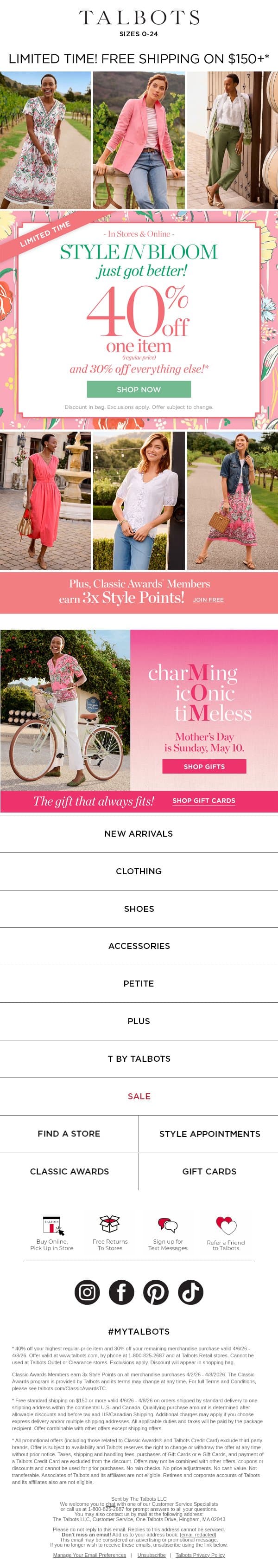 🎉 40% off one item STARTS NOW! email from Talbots screenshot