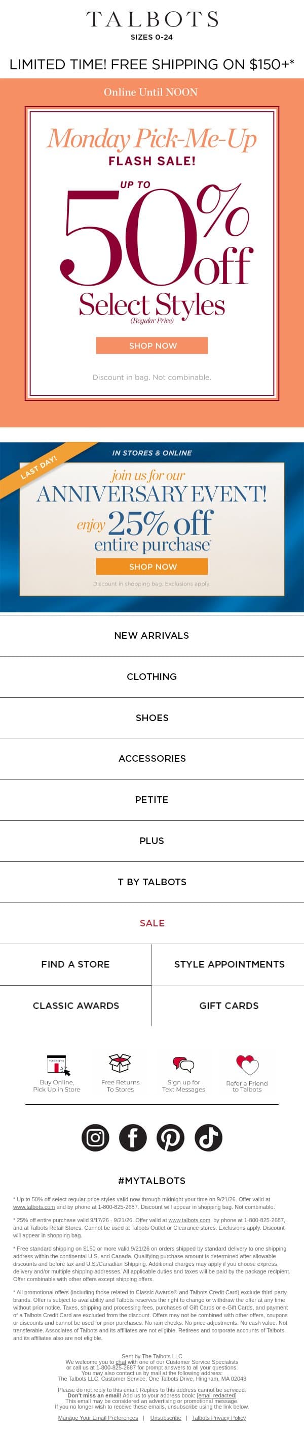 ⚡ Up to 50% off select styles ⚡ ENDS SOON email from Talbots screenshot