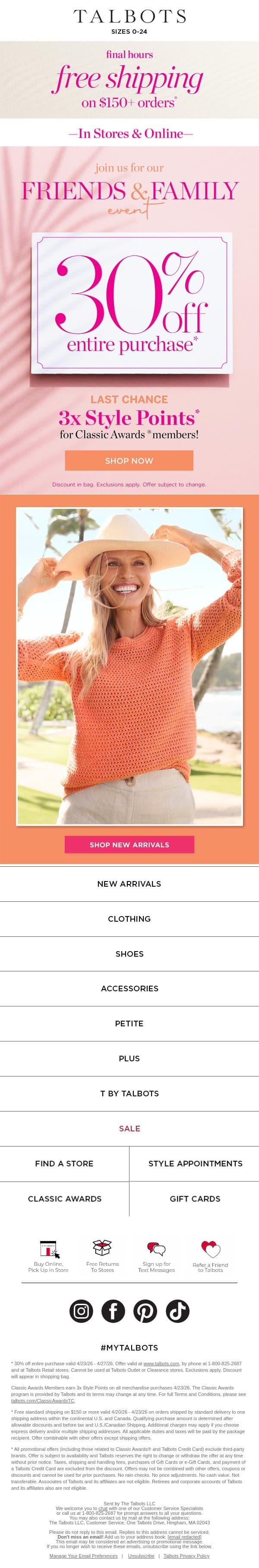 What’s 30% off? You name it!* email from Talbots screenshot