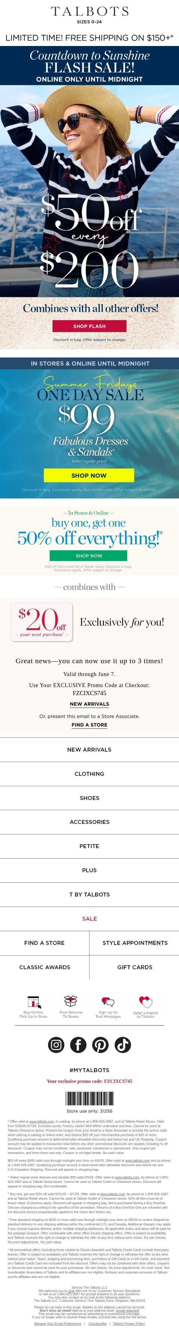 ⚡ Flash Sale ⚡ $50 off + BOGO 50% off email from Talbots screenshot