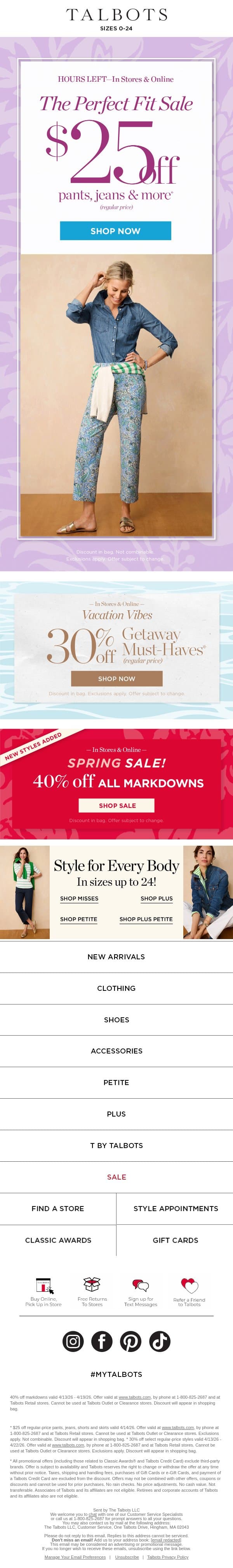 Hurry to save $25 on the best pants, jeans and MORE! email from Talbots screenshot